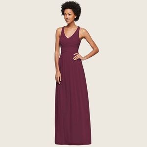 MESH LONG BRIDESMAID DRESS WITH CRISSCROSS BACK